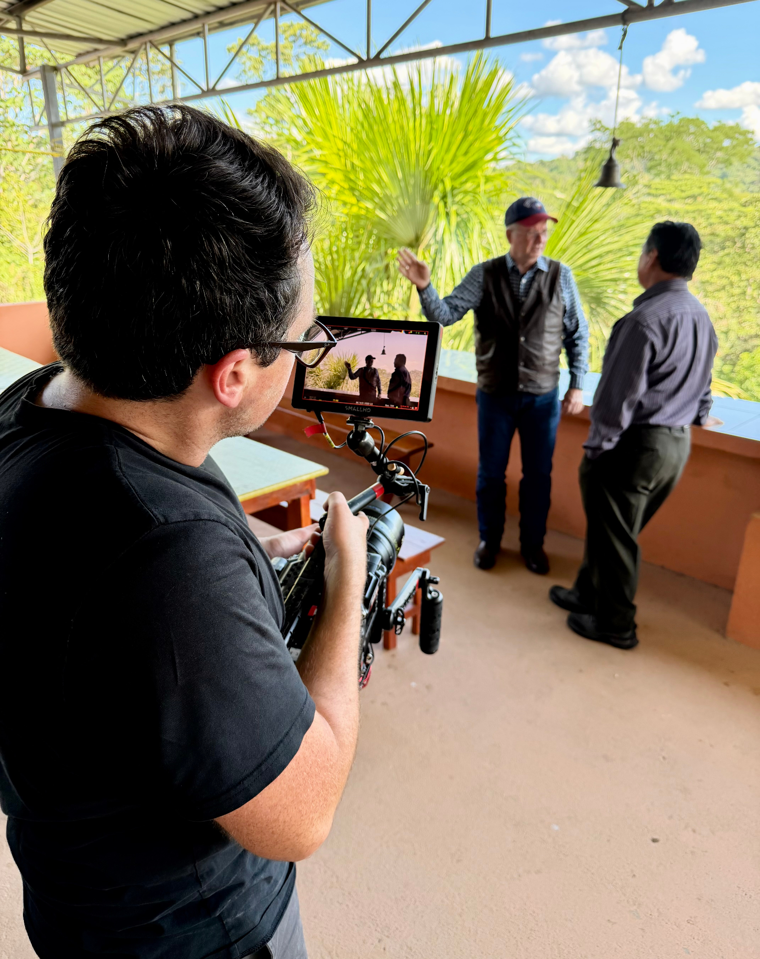 Outdoor interview being filmed on location in Ecuador