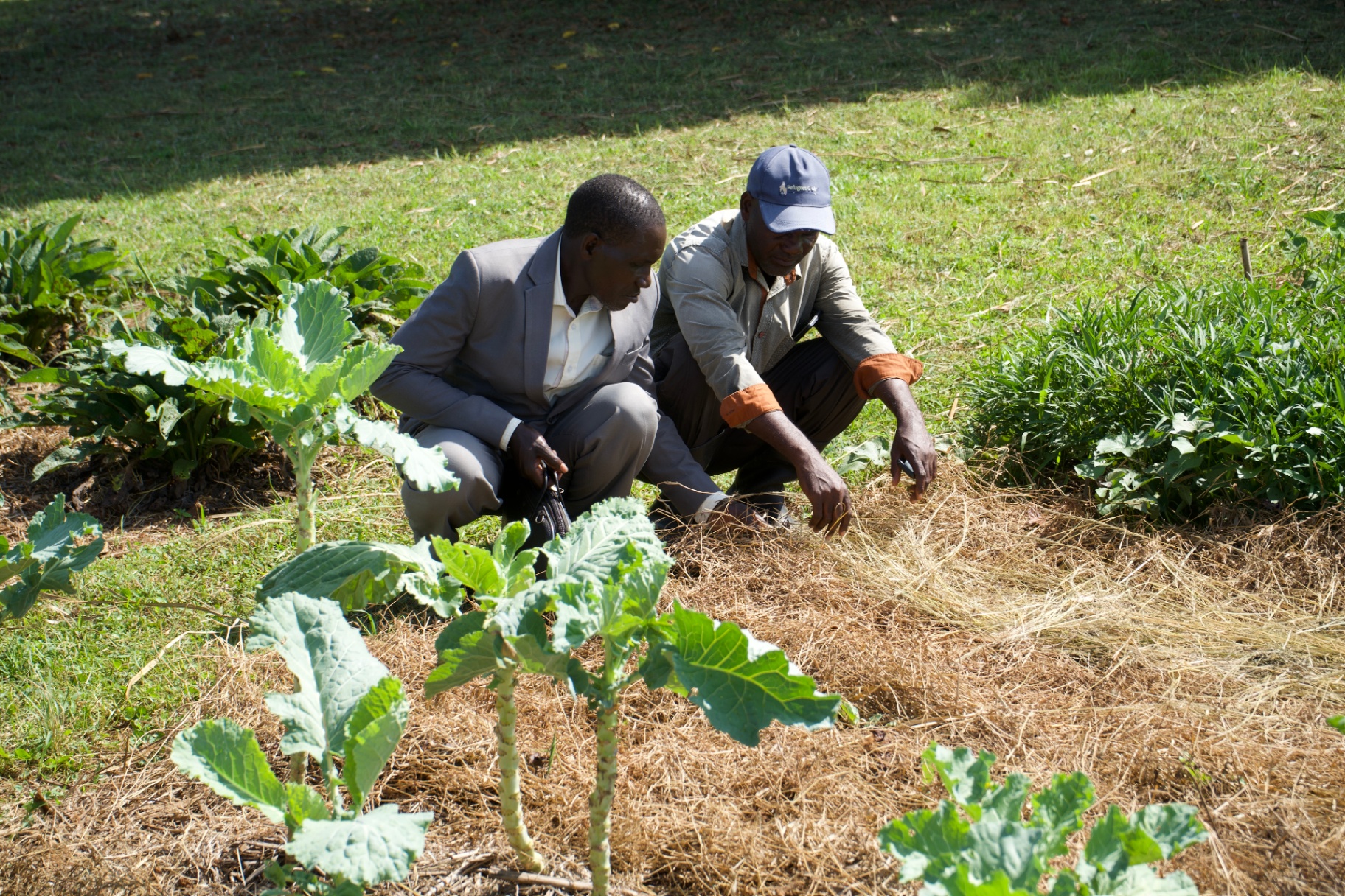 Missionary working alongside a farmer in Uganda